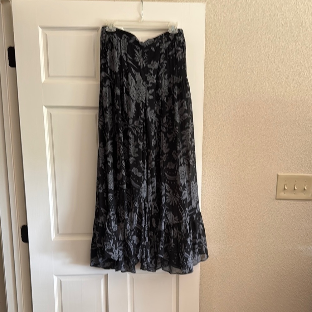 Free People Black and Gray Ruffled Maxi Skirt